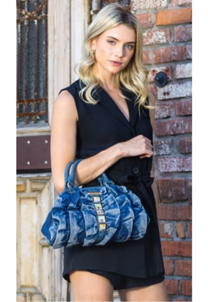 DENIM RUCHED HANDBAG