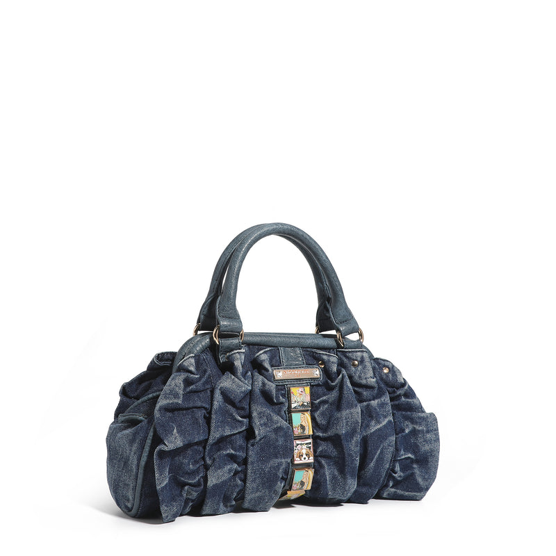 DENIM RUCHED HANDBAG